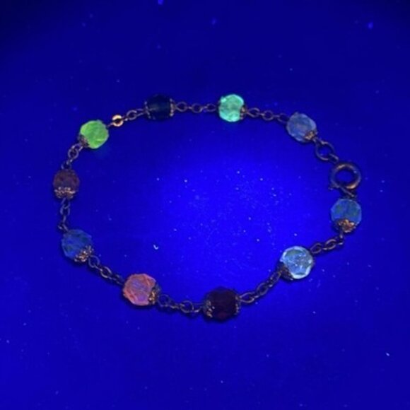 Vtg Multicolor Faceted Glass Bead Bracelet 7" Gold Tone Czech Crystal Style GLOW - Picture 8 of 8